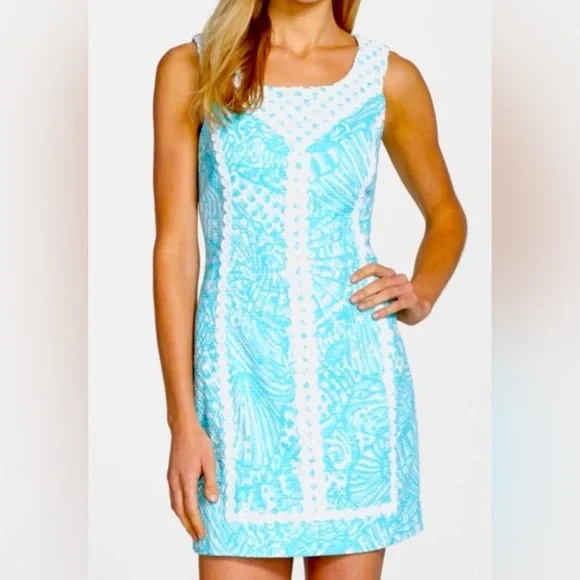 Lilly Pulitzer EUC Size 6 MacFarlane Shorely Blue Sea Cup Lace Detail Mini Dress - Picture 2 of 14